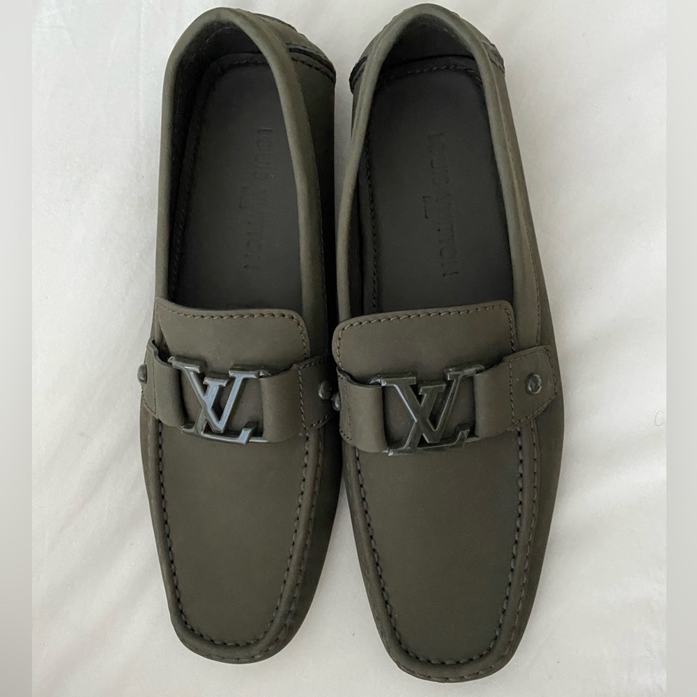 Brand New Authenticated by Posh Louis Vuitton loafers soft suede olive green
